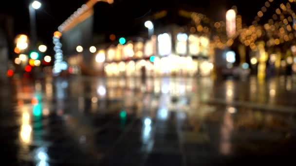 Фокусу Кадрів Автомобіля Пішоходів Трафік Вночі Денвер Даунтаун — стокове відео