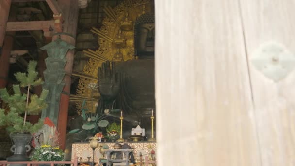 Велетенська Бронзова Статуя Будди Виявлення Вогню Тодайджі Японія — стокове відео