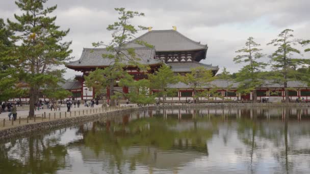 Храм Тодайджі Ставок Нара Японії Overcast Cloudy Weather Японія — стокове відео