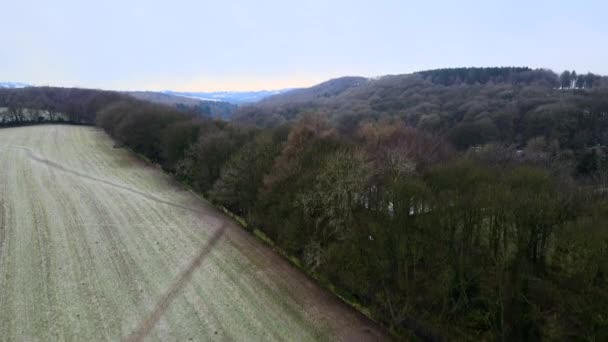 Aerial Drone Shot Flying Winter Reservoir Scene — Stock Video