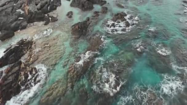 Tsukasaki Tide Pools Brilliant Blue Water Aerial Tilt Reveals Yakushima — Vídeos de Stock