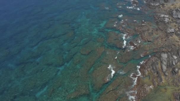 Volando Sobre Arrecife Coral Las Piscinas Marea Tsukasaki Yakushima Japón — Vídeo de stock