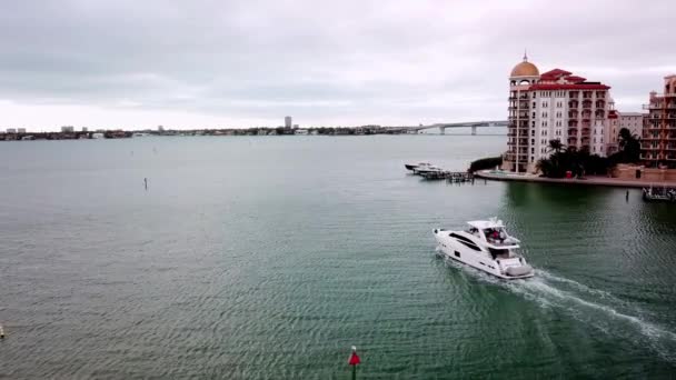 Лодка Покинула Порт Сарасоте Флорида — стоковое видео