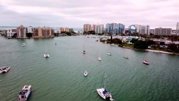 Flygbåtar Vid Anchor Sarasota Florida — Stockvideo