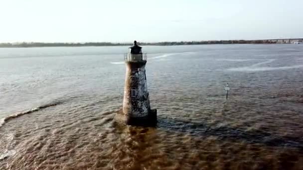 Aerial Cockspur Island Lighthouse Tybee Island Georgia — Vídeos de Stock