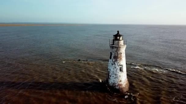 Aerial Cockspur Island Lighthouse Tybee Island Georgia Cockspur Georgia — Vídeos de Stock