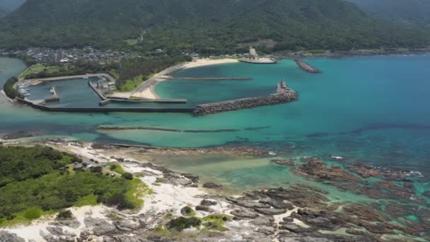 Tsukasaki Tide Pool Och Kurio Stad Och Hamn Flygfoto Över — Stockvideo