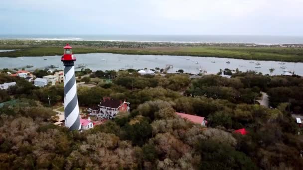 Aerial Flyover Augustine Lighthouse Augustine Light Station Vicino Augustine Florida — Video Stock
