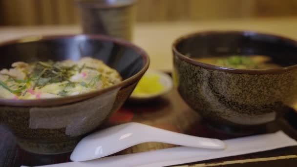 Oyakodon Udon Tacy Japoński Tradycyjne Gotowanie Zamknij Pan Shot — Wideo stockowe