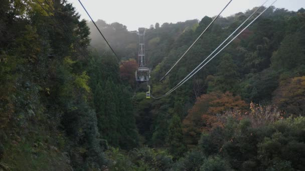 Kinosaki Onsen Seilbahn Herbst Bei Sonnenuntergang — Stockvideo