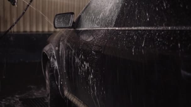 Очистка Автомобиля Помощью Мойки Давлением Воды Нанесение Белой Пены Сопла — стоковое видео