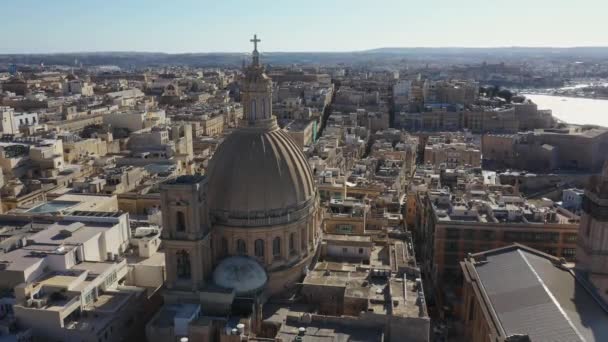 Scatto Aereo Della Cattedrale Dell Architettura Della Città Valletta Malta — Video Stock