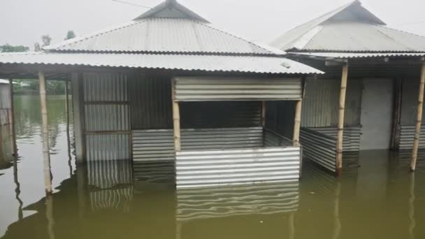 Översvämmade Hus Gaibandha Distriktet Norra Bangladesh — Stockvideo