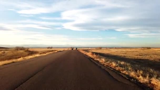 Motorrijders Rijden Het Platteland Van Colorado Tijdens Een Zonnige Winterdag — Stockvideo