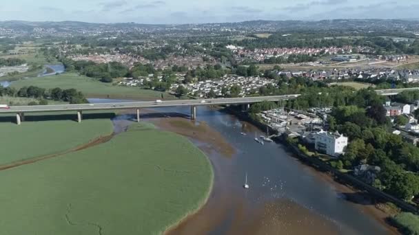 Luchtnadering Naar Brug Exe River Devon Verenigd Koninkrijk — Stockvideo