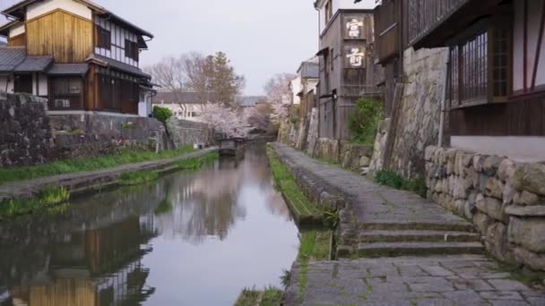 Omihachiman Graben Pfanne Über Dem Alten Bori Frühling Japan — Stockvideo