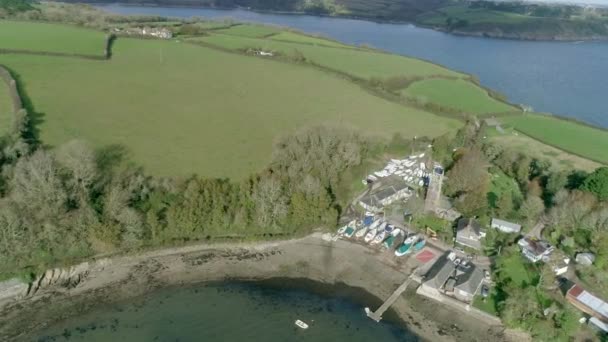 Aerial Approach Saint Anthony Scenic Hamlet Cornish Coast Southern England — Stock Video