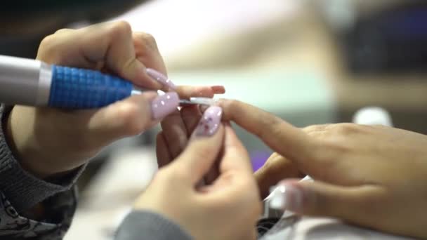 Manucure Faisant Manucure Polonaise Professionnelle Gel Cliente Dans Salon Ongle — Video