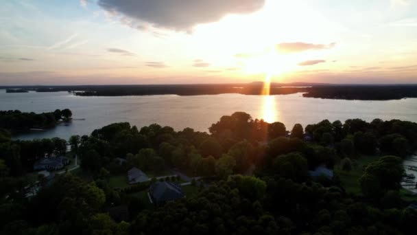 Flygsolnedgång Över Normansjön Normansjön North Carolina — Stockvideo