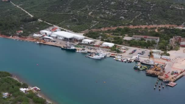 Tuna Fish Farm Shipyard Kali Ugljan Island Croatia Aerial — Stock Video