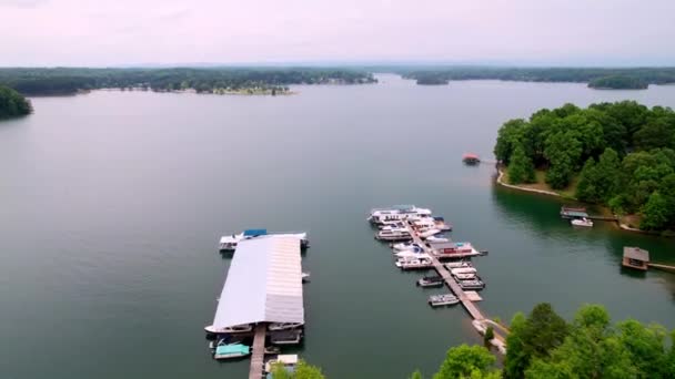 Letecké Létání Nad Přístavem Jezeře Keowee Lake Keowee Jižní Karolína — Stock video