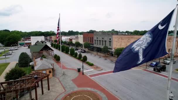 Seneca Aerial Tiro Através Das Bandeiras Americanas Carolina Sul — Vídeo de Stock