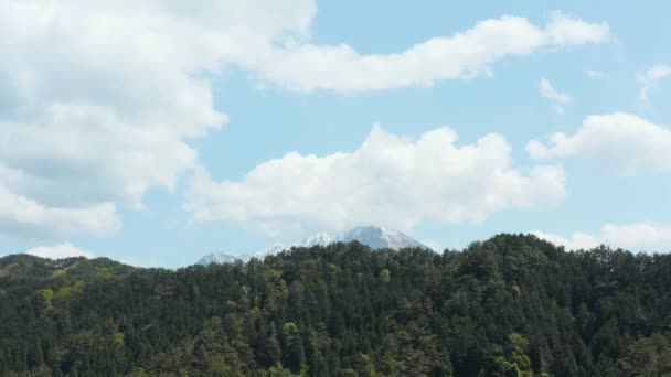 Εναέρια Αποκάλυψη Του Όρους Daisen Αυξάνεται Πάνω Από Δάσος Tottori — Αρχείο Βίντεο
