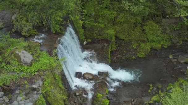 River Forest Dam Waterfall Aerial Pan Shot Daisen Tottori Ιαπωνία — Αρχείο Βίντεο