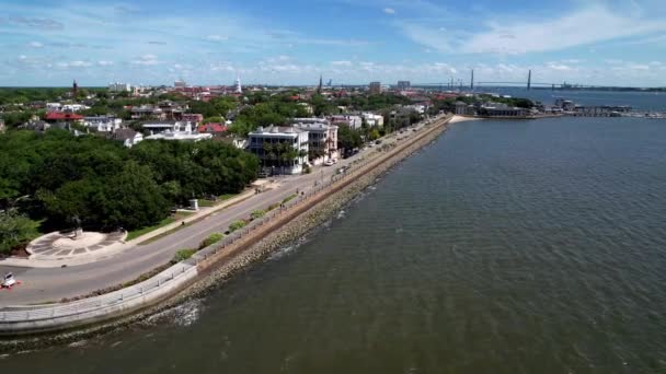 Charleston Charleston South Carolina Historiska Gamla Hem Längs Batteriet Med — Stockvideo