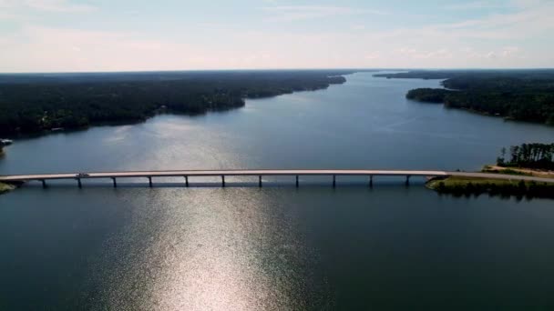 Aerial Lake Strom Thurmond Clark Hill Reservoir Bridge Flyover — Stock video