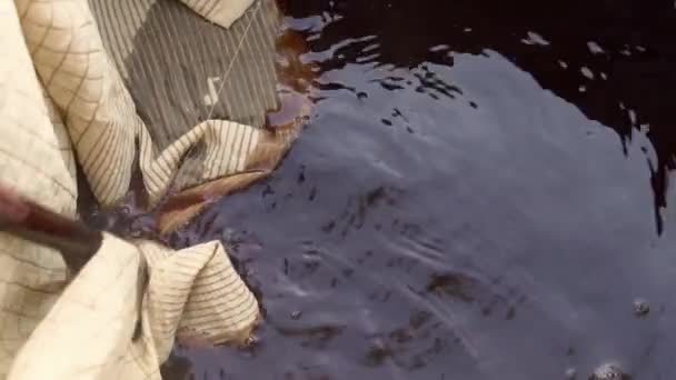 Closeup Shot Organic Textiles Being Dyed Natural Red Madder Powder — Stock video