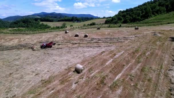 Légi Felvétel Hay Raked Farm Közelében West Jefferson Ashe Megye — Stock videók