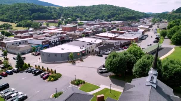 Aerial Push West Jefferson West Jefferson North Carolina Small Town — Video Stock