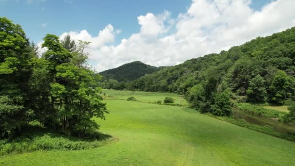 Empuje Aéreo Hermosos Pastos Agrícolas Condado Watauga Carolina Del Norte — Vídeos de Stock