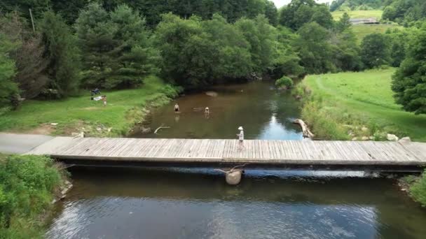 Familia Agujero Natación Largo Del Río Nuevo Condado Watauga Carolina — Vídeo de stock