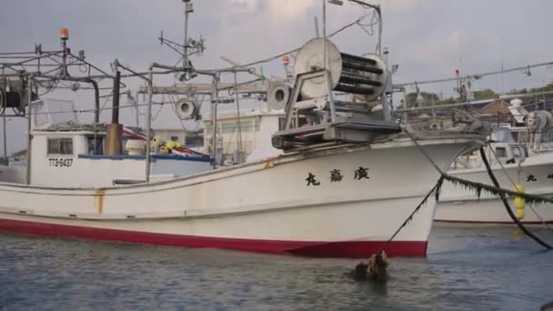 Μικρός Στόλος Ιαπωνικών Αλιευτικών Σκαφών Στο Λιμάνι Tottori — Αρχείο Βίντεο
