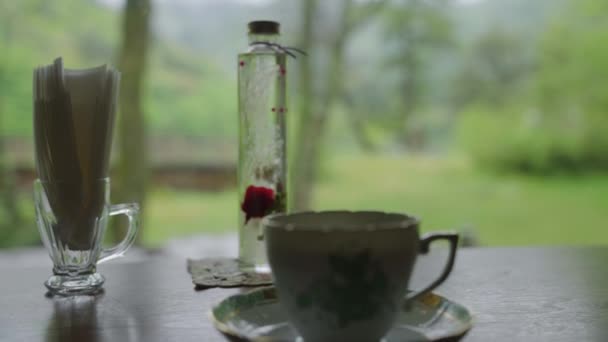 Mountain Cafe Rack Focus Reveal Daisen Τοπίο Τοτόρι — Αρχείο Βίντεο