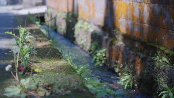 山の水の運河と古い日本の通りの晴れた日 — ストック動画