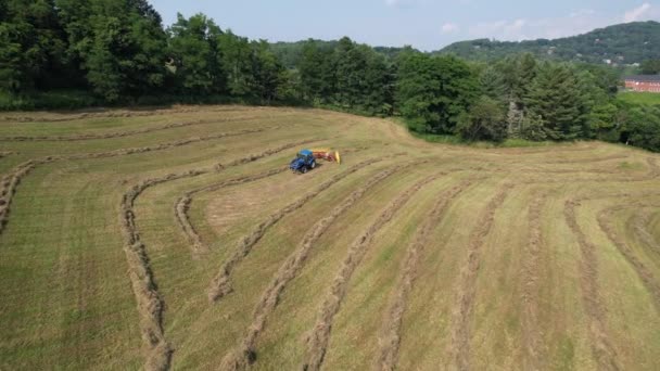 Aerial High Shot Hay Field Boone North Carolina — Stock Video