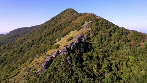 Aerial Pchnąć Formacji Skał Pobliżu Szczytu Snake Mountain Północnej Karoliny — Wideo stockowe