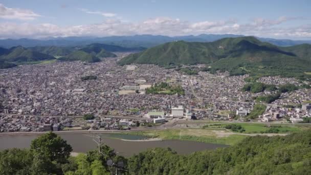 Nagara Gawa Fiume Quartieri Gifu Giappone Pan Girato Sopra Prefettura — Video Stock
