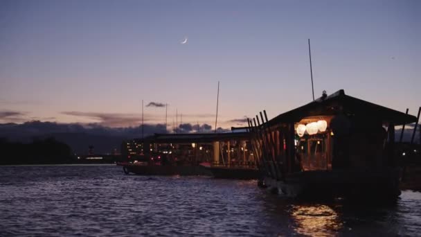 Crepúsculo Sobre Rio Nagara Barcos Prontos Para Ver Ukai Cormorant — Vídeo de Stock