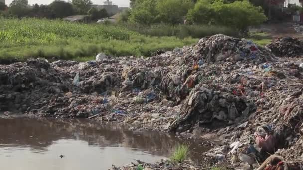 有毒廃棄物のゴミ捨て場の閉鎖ショット 不衛生な汚染が捨てられました — ストック動画