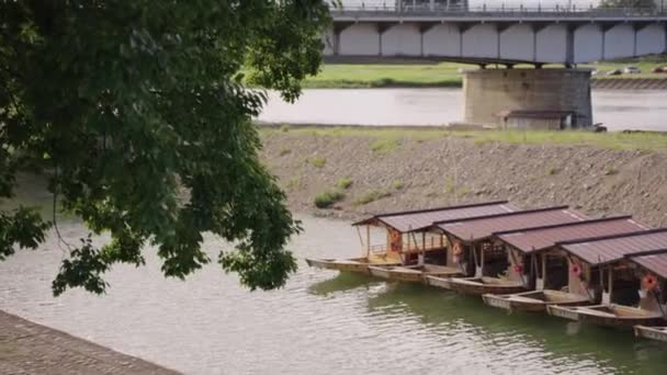 Ukai Gifu Nagara河沿岸的日本传统鳕鱼渔船 — 图库视频影像