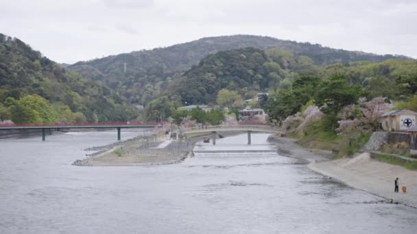 Uji Kyoto Japan Frühling Über Dem Flussufer Malerischer Stadt — Stockvideo