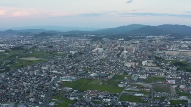 Shiga Ilindeki Kusatsu Şehrinin Havadan Görünüşü Mahallelerin Geniş Görüşü — Stok video