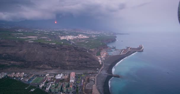Dia Noite Ponto Alto Vista Timelapse Palma Durante Erupção Vulcão — Vídeo de Stock