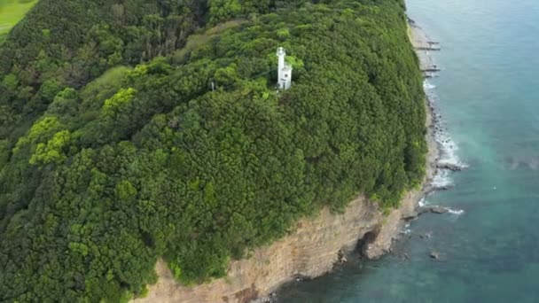 Vuurtoren Kaap Wakayama Japan Terugtrekken Vanuit Lucht Schot — Stockvideo