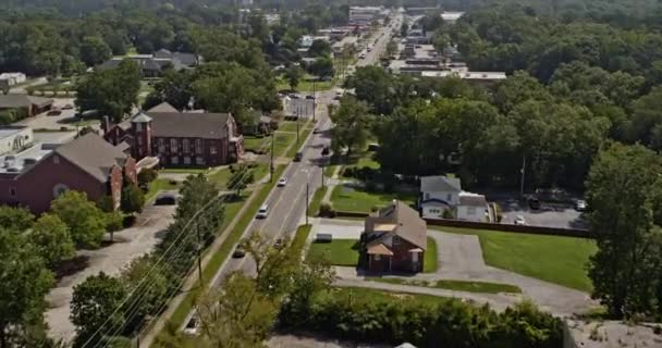 Jackson Georgia Aerial Drón Előre Repül Harmadik Utcán Elfog Belvárosi — Stock videók