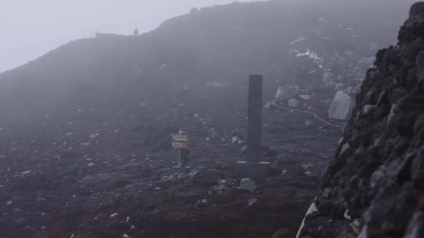 Sterke Winden Fuji Summit Wandelen Japanse Bergen — Stockvideo